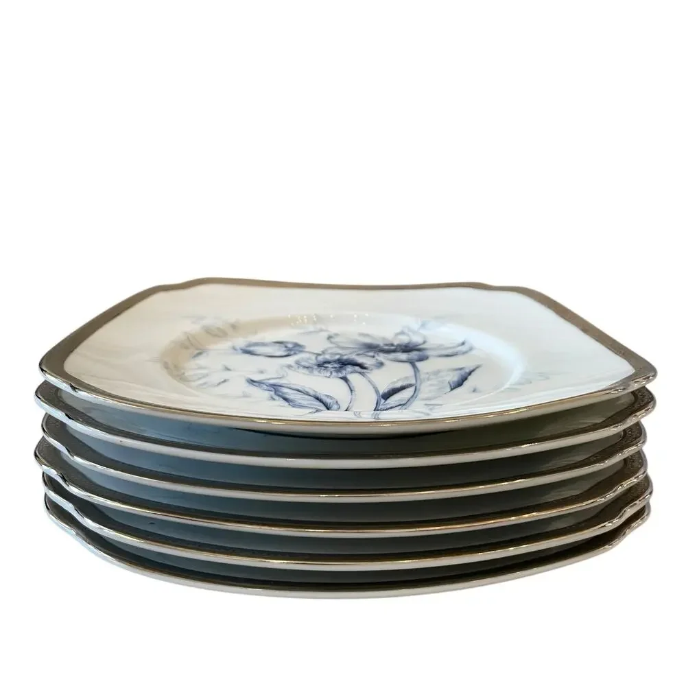 6 Charter Club Fashion Buffet Platinum Blue Floral Salad Plates 8.5in for Macy's
